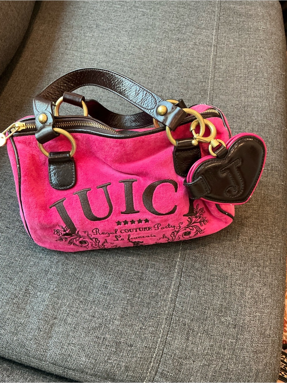 Y2K Juicy Couture Hot Pink velvet Mini Satchel Dark Brown Trim 2000’s vintage